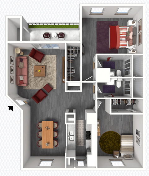 2 bed 2 bath floor plan A at The Alara, Houston, Texas